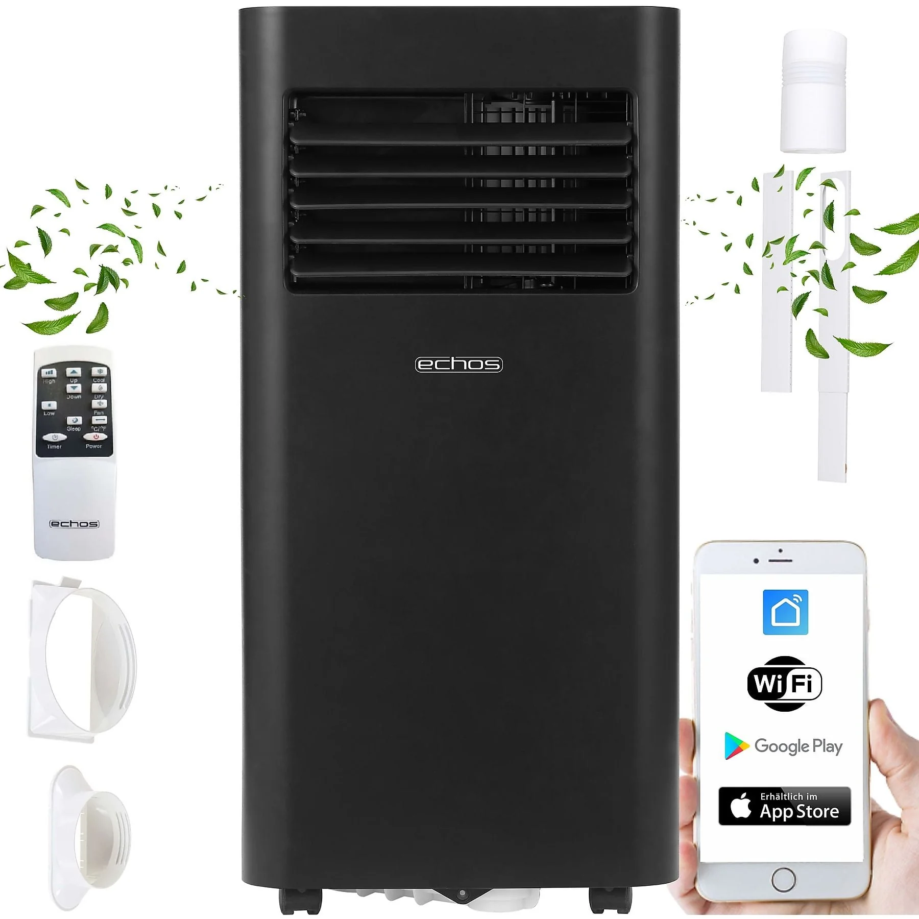 ECHOS Eco 112 Klimagerät Granada 50 qm EEK A Schwarz Waldhorn Weiß